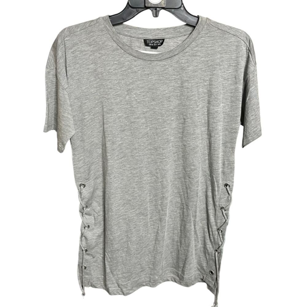 TopShop gray short sleeve tee lace up sides size 4 NWOT